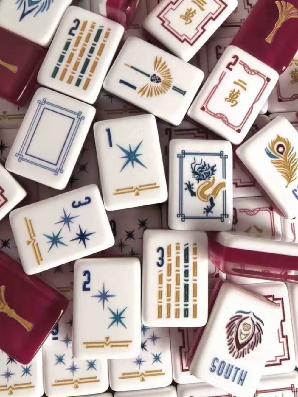 NIB sealed American Mahjong Set 160 Tiles Burgundy Art Deco Acrylic dice - Picture 9 of 14